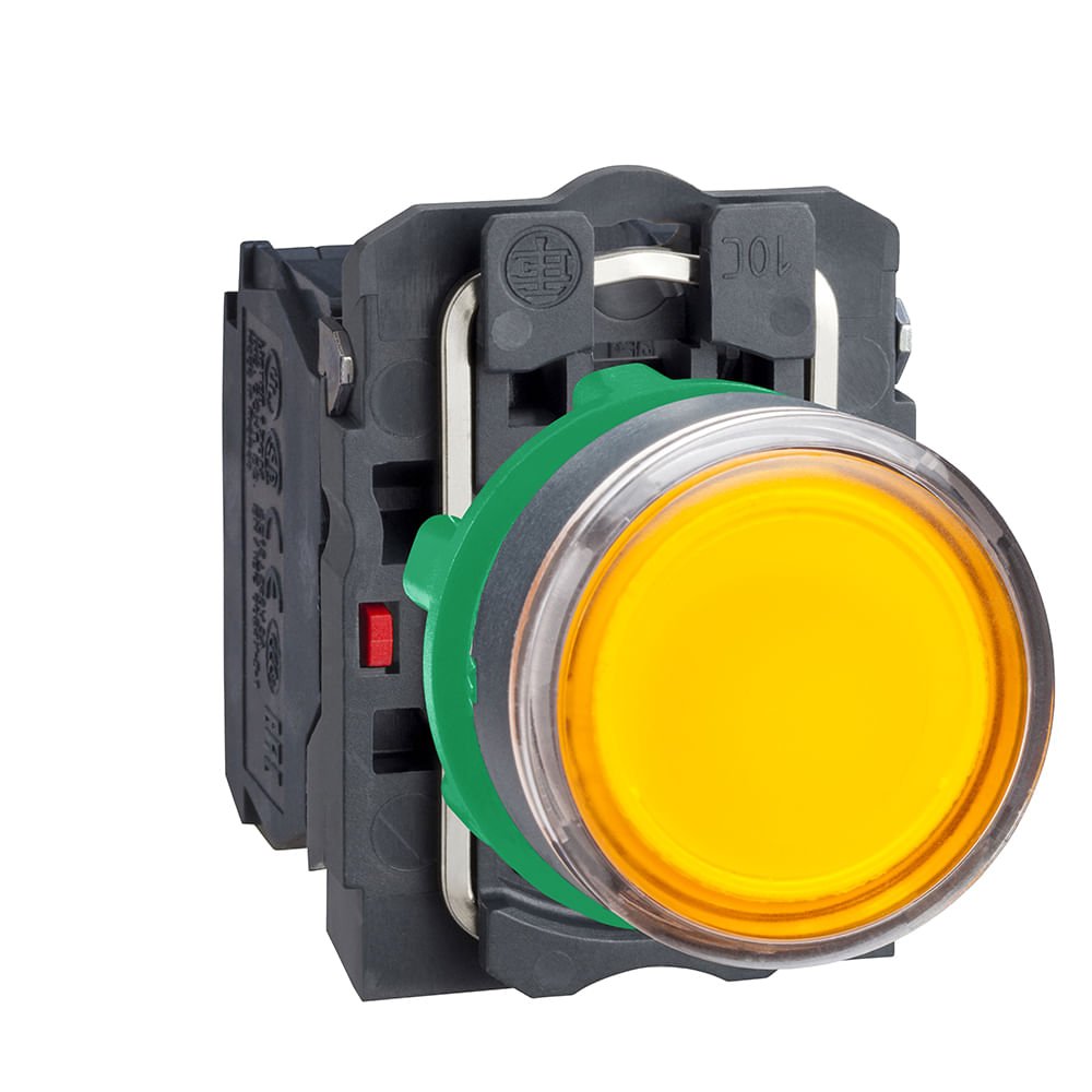 BOTÃO LUMINOSO Ø22MM PLÁSTICO, RETORNO POR MOLA, LARANJA, NA+NF, 110VCA XB5AW35G5
