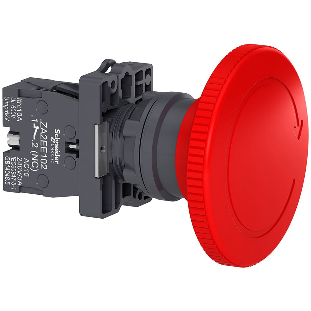BOTÃO Ø22MM PLÁSTICO, EMERGÊNCIA, COGUMELO Ø60MM, VERMELHO, NF XA2ES642