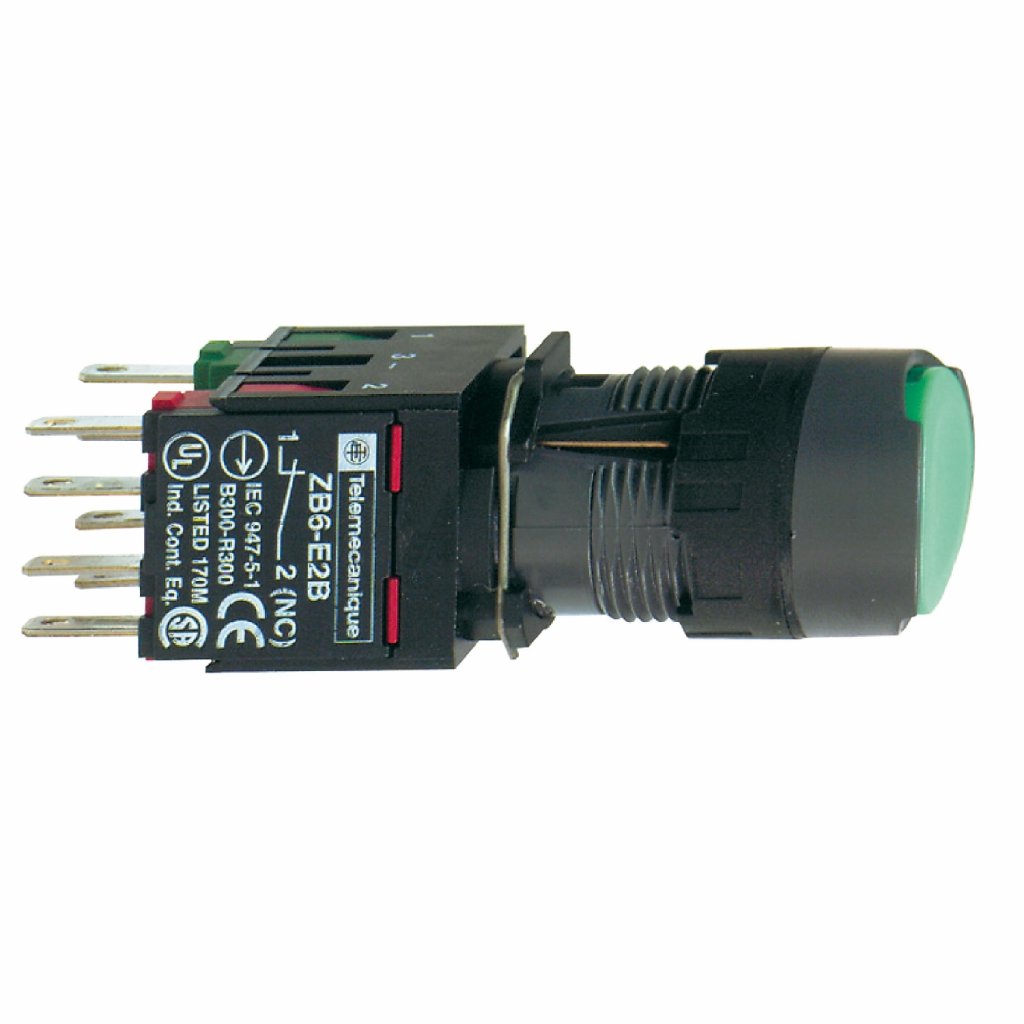 BOTAO 16MM PLASTICO LUMINOSO COM RETENCAO REDONDO VERDE 1NA 1NF XB6AF3B5B