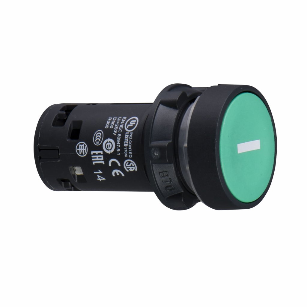 BOTÃO MONOBLOCO Ø22MM PLÁSTICO, RETORNO POR MOLA, VERDE, I, NA XB7NA3131