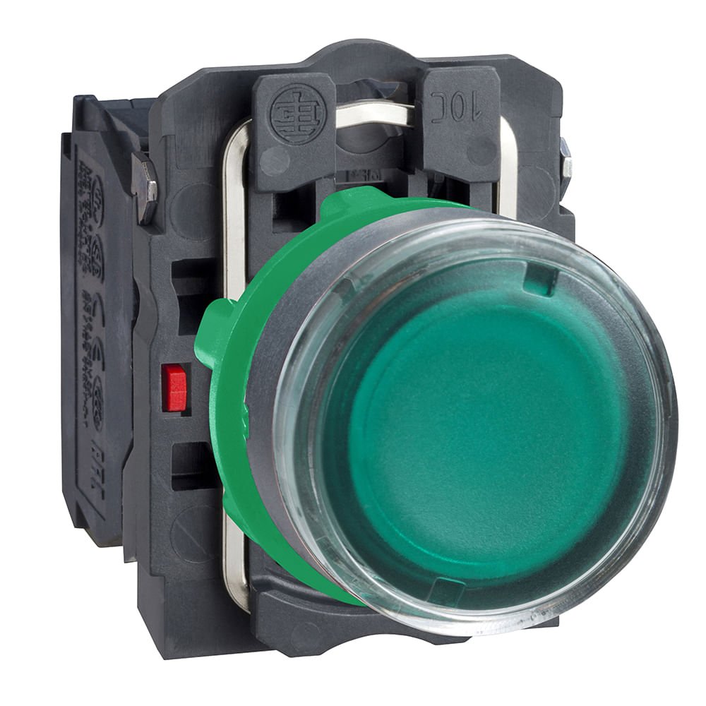 BOTÃO LUMINOSO Ø22MM PLÁSTICO, RETORNO POR MOLA, VERDE, NA+NF, 110VCA XB5AW33G5