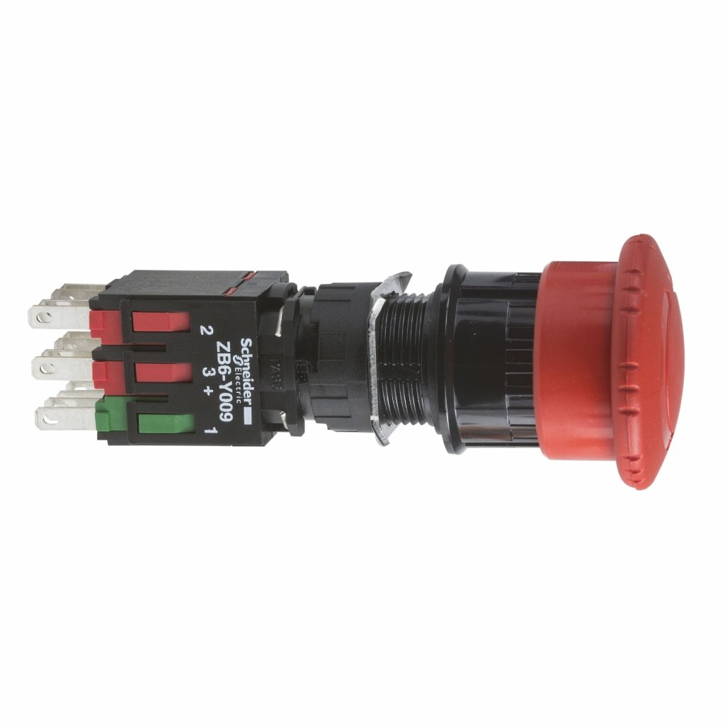 BOTAO 16MM PLASTICO EMERGENCIA GIRAR DESTRAVAR 1NA 2NF XB6AS8349B