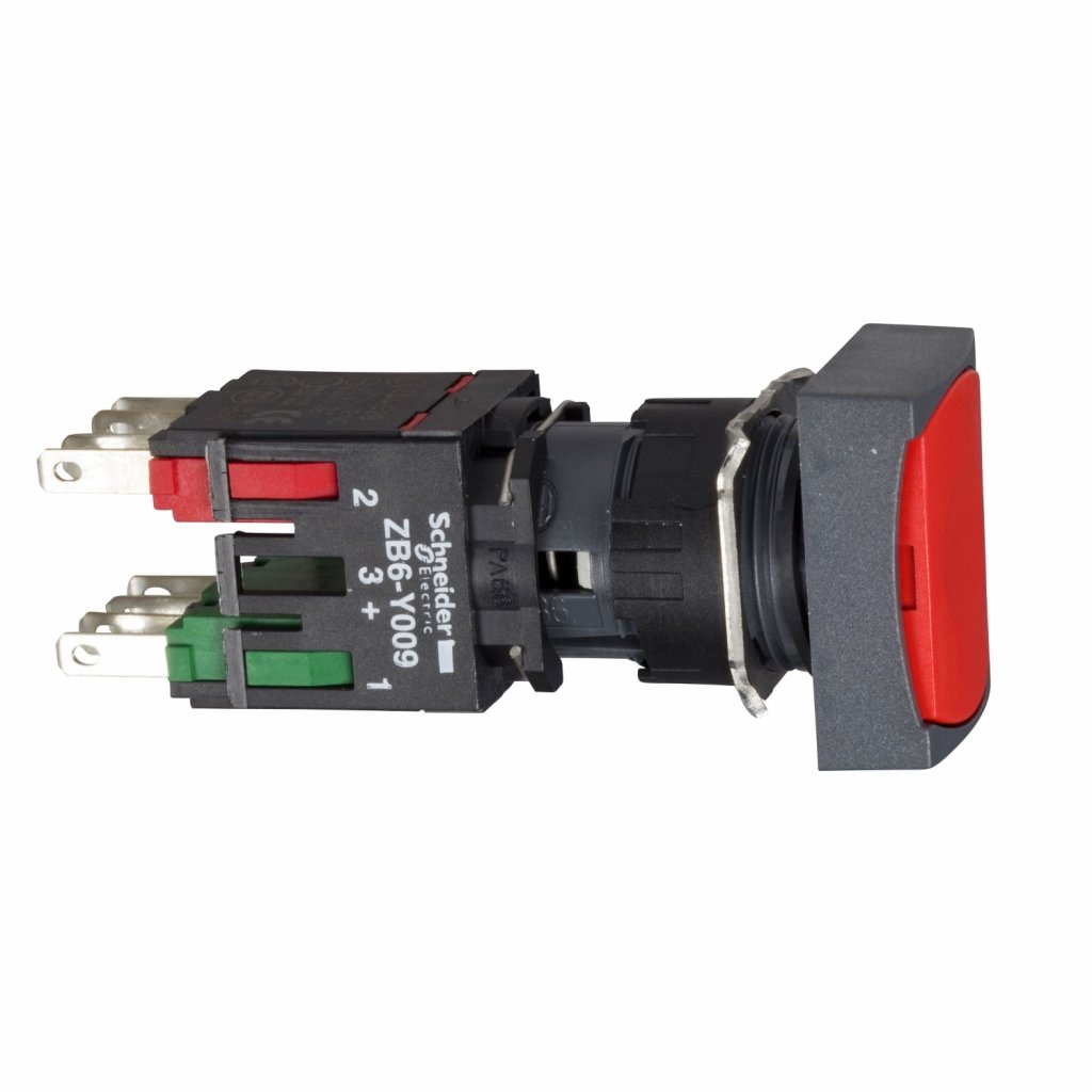 BOTAO 16MM PLASTICO IMPULSAO RETANGULAR VERMELHO 1NA 1NF XB6DA45B