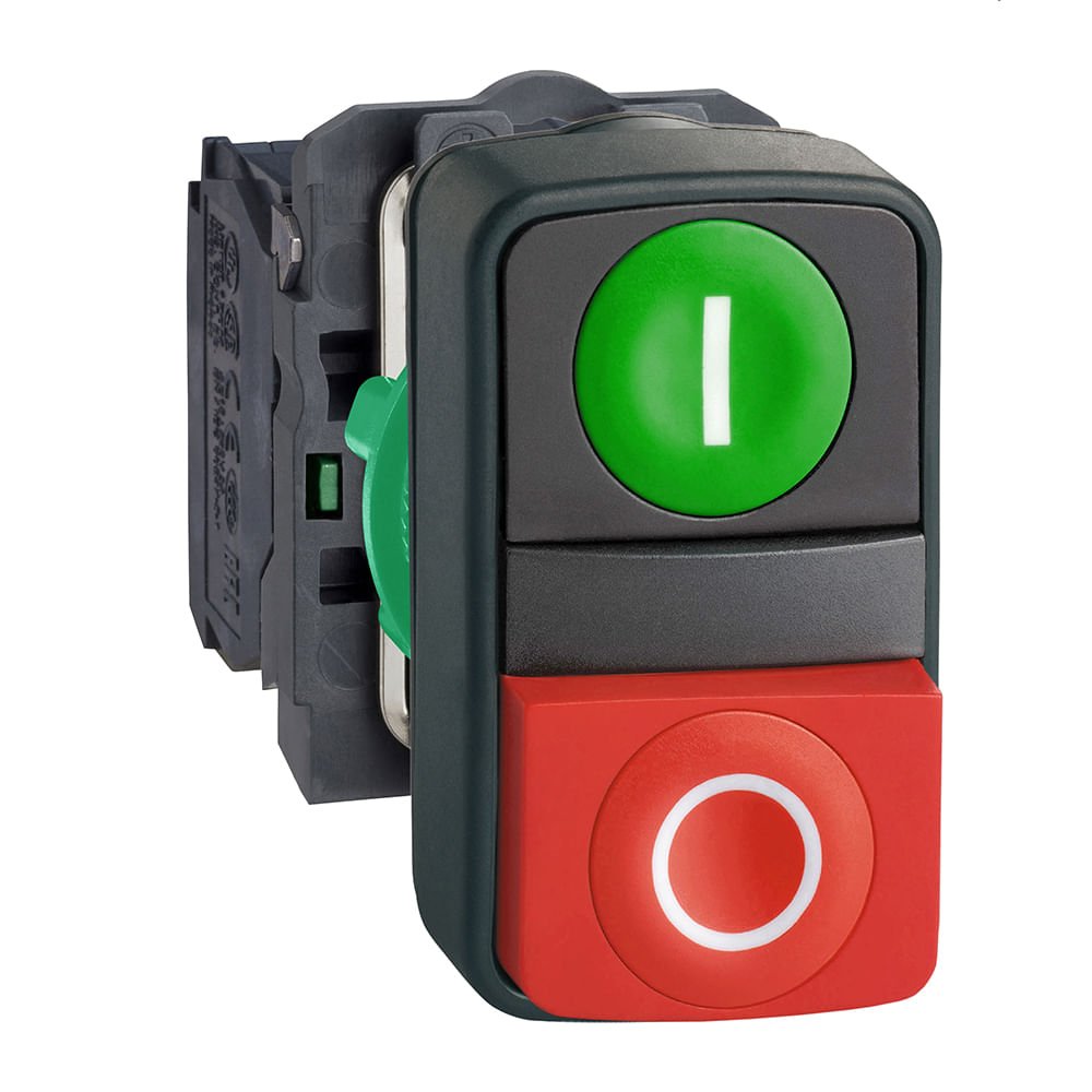 BOTÃO DUPLO Ø22MM PLÁSTICO, RETORNO POR MOLA, VERDE+VERMELHO, NA+NF XB5AL73415
