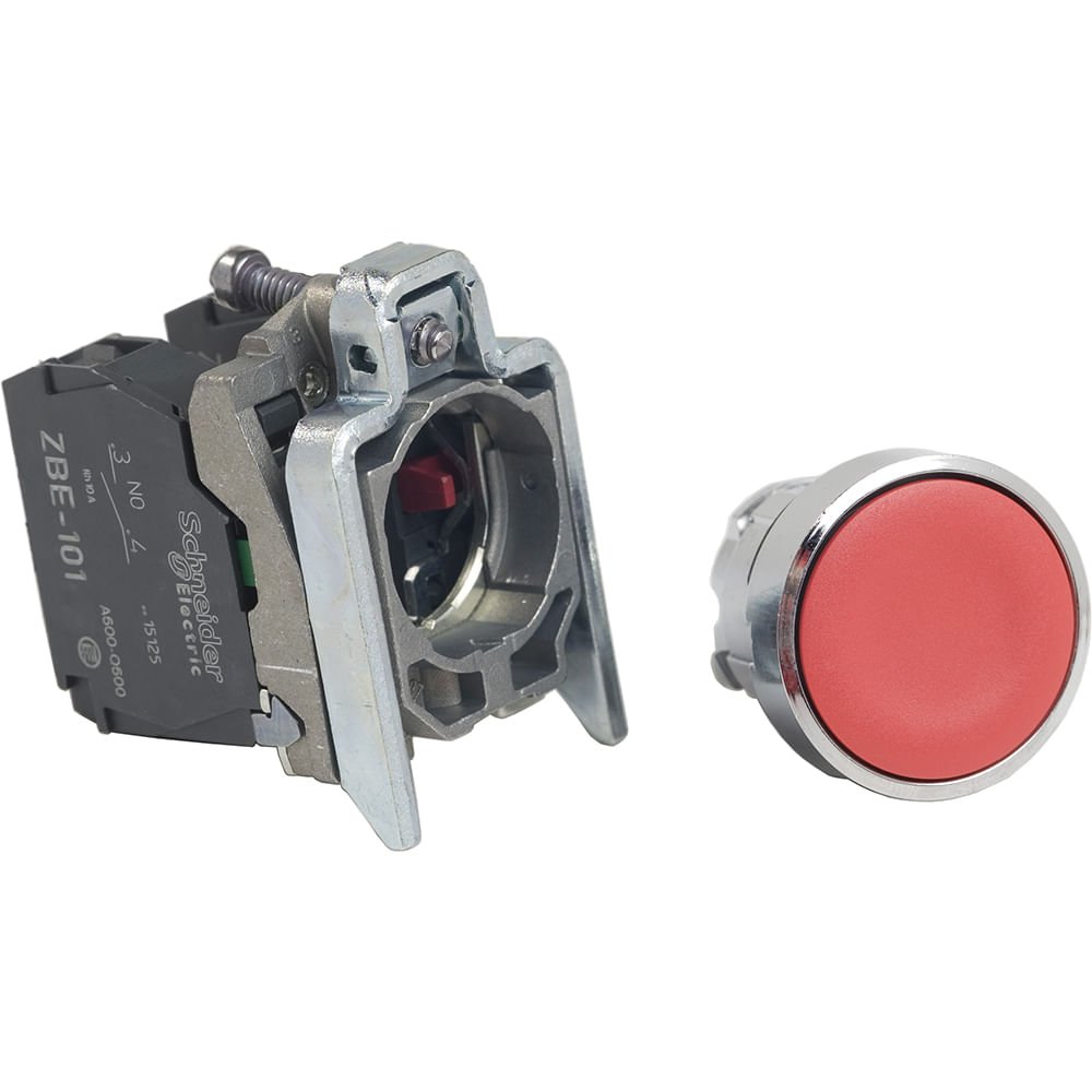 BOTÃO Ø22MM METÁLICO, RETORNO POR MOLA, VERMELHO, NA+NF XB4BA45