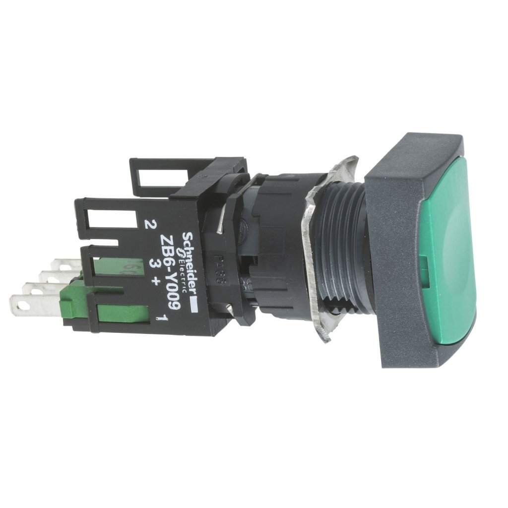 BOTAO 16MM PLASTICO A IMPULSAO RETANGULAR VERDE 1NA XB6DA31B
