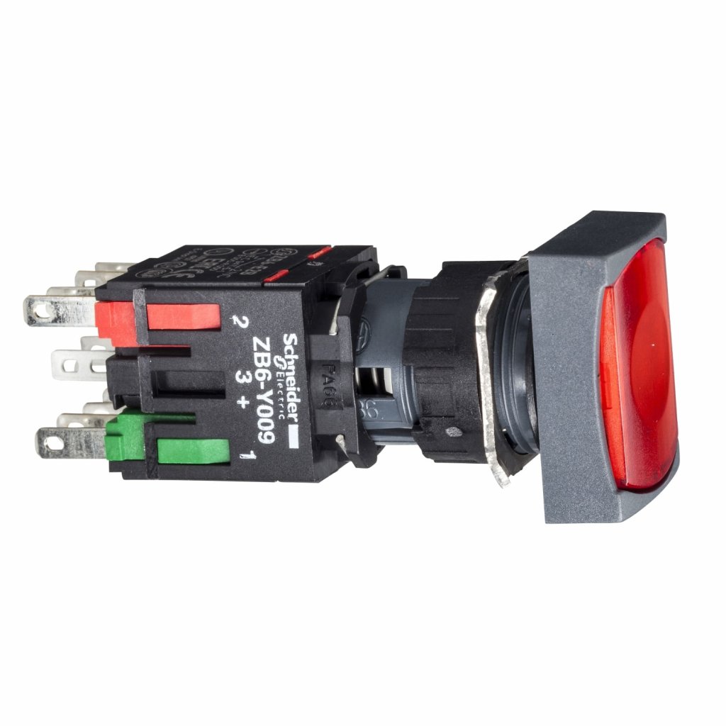 BOTAO 16MM PLASTICO LUMINOSO A IMPULSAO RETANGULAR VERMELHO 1NA 1NF XB6DW4B5B