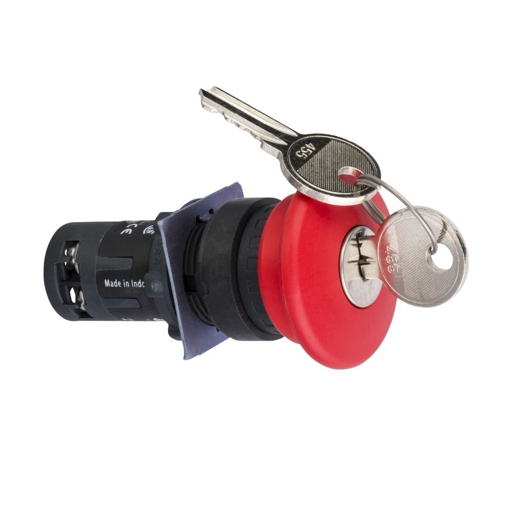 BOTÃO MONOBLOCO Ø22MM PLÁSTICO, EMERGÊNCIA, COGUMELO Ø40, VERMELHO, NA+NF