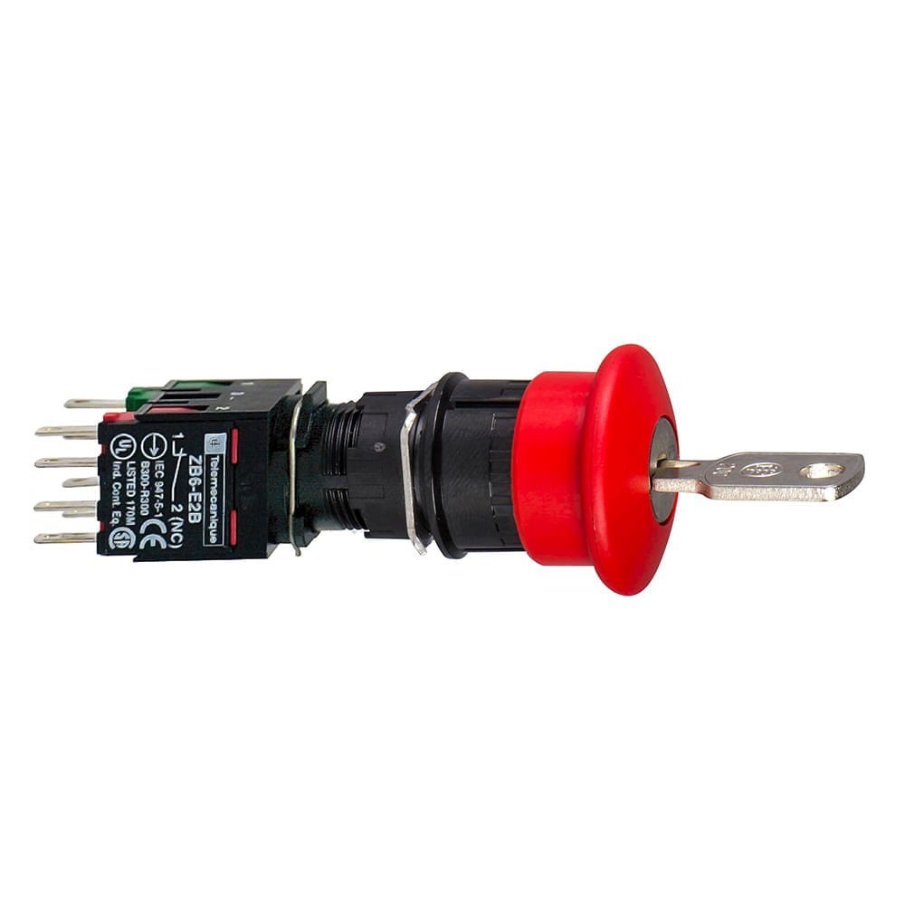 BOTAO 16MM PLASTICO EMERGENCIA COM CHAVE 1NA 2NF XB6AS9349B
