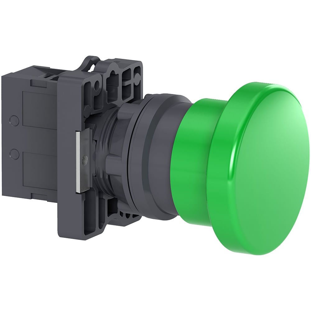 BOTÃO Ø22MM PLÁSTICO, RETORNO POR MOLA, COGUMELO Ø40, VERDE, NA XA2EC31