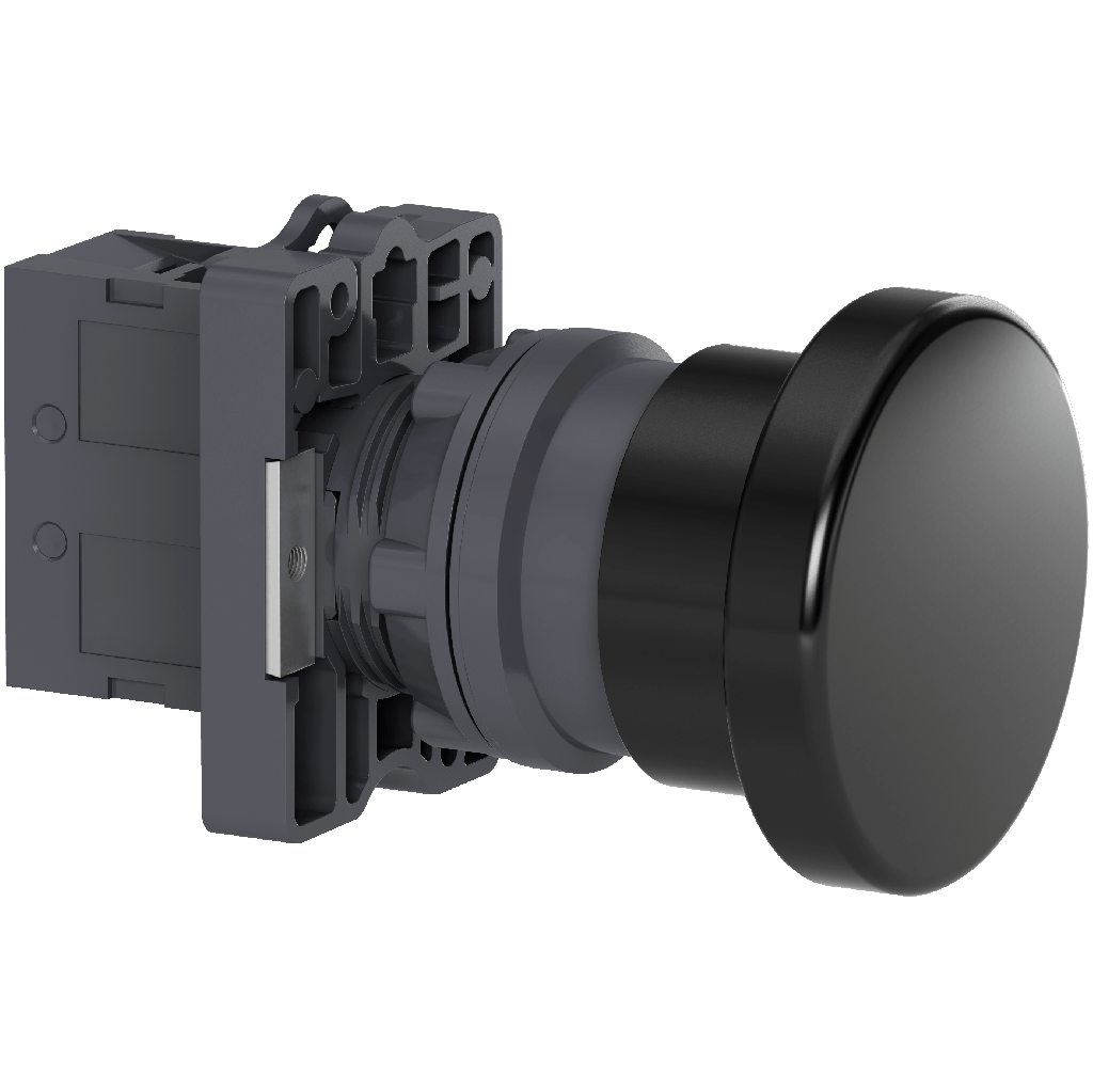 BOTÃO Ø22MM PLÁSTICO, RETORNO POR MOLA, COGUMELO Ø40, PRETO, NA XA2EC21