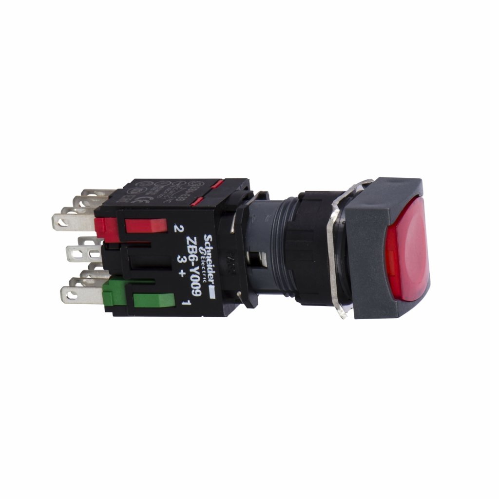 BOTAO 16MM PLASTICO LUMINOSO QUADRADO 1NA 1NF VERMELHO XB6CW4B5B