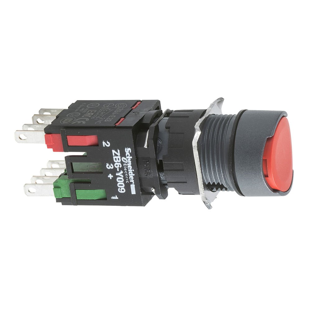 BOTAO 16MM PLASTICO NORMAL A IMPULSAO REDONDO 1NA 1NF VERMELHO XB6AA45B