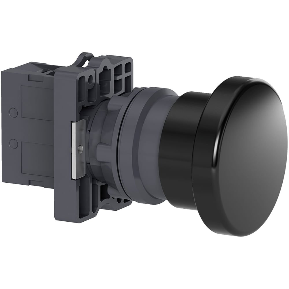 BOTÃO Ø22MM PLÁSTICO, RETORNO POR MOLA, COGUMELO Ø60MM, PRETO, NA XA2ER21