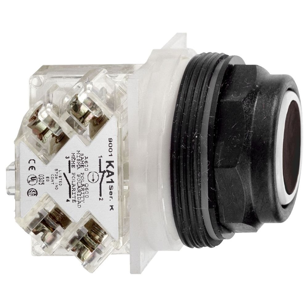 BOTÃO Ø30MM PLÁSTICO, RETORNO POR MOLA, PRETO, NA