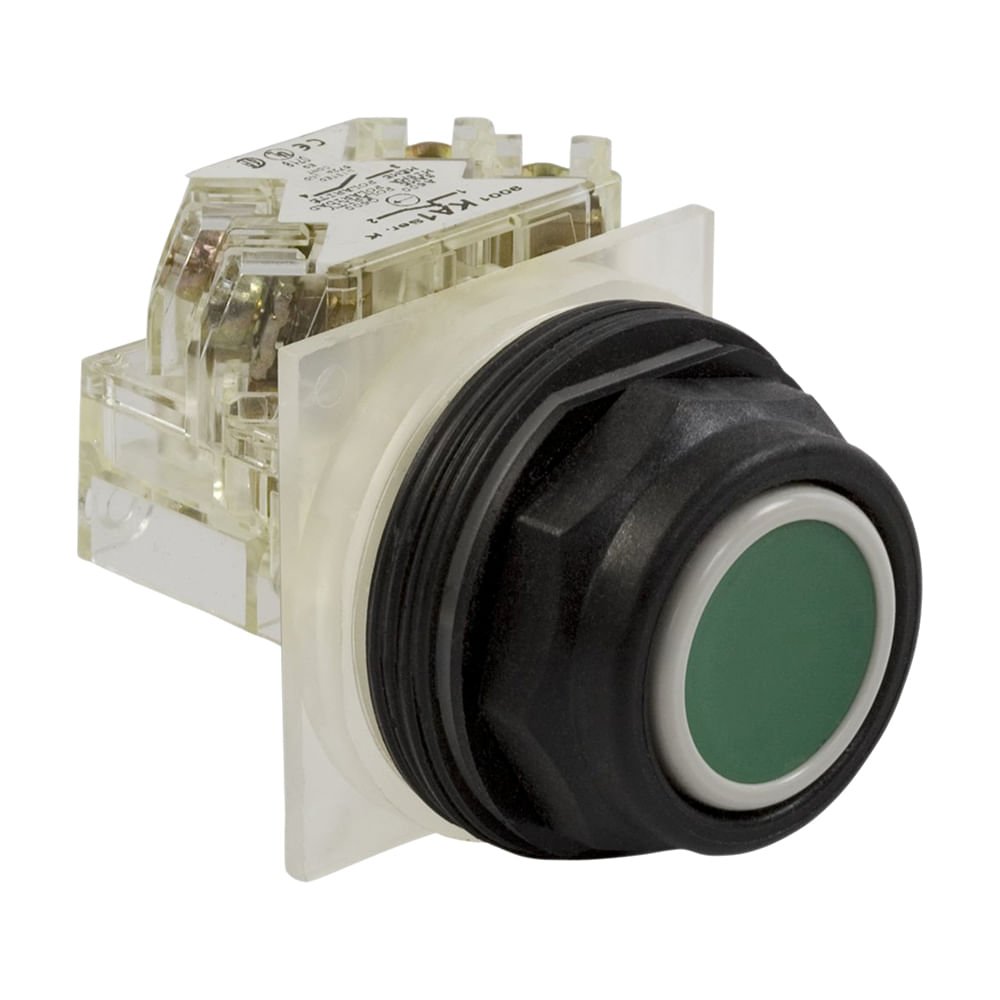 BOTAO 30MM PLASTICO A IMPULSAO 1NA 1NF VERDE 9001SKR1GH13