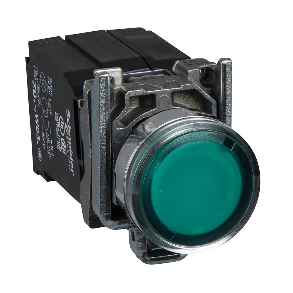 BOTÃO LUMINOSO Ø22MM METÁLICO RETORNO POR MOLA, LÂMP, VERDE, NA+NF, 110V XB4BW3335