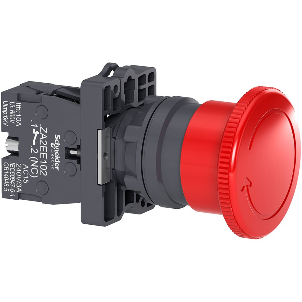 BOTÃO DE EMERGÊNCIA, Ø22MM PLÁSTICO, COGUMELO Ø40MM, VERMELHO