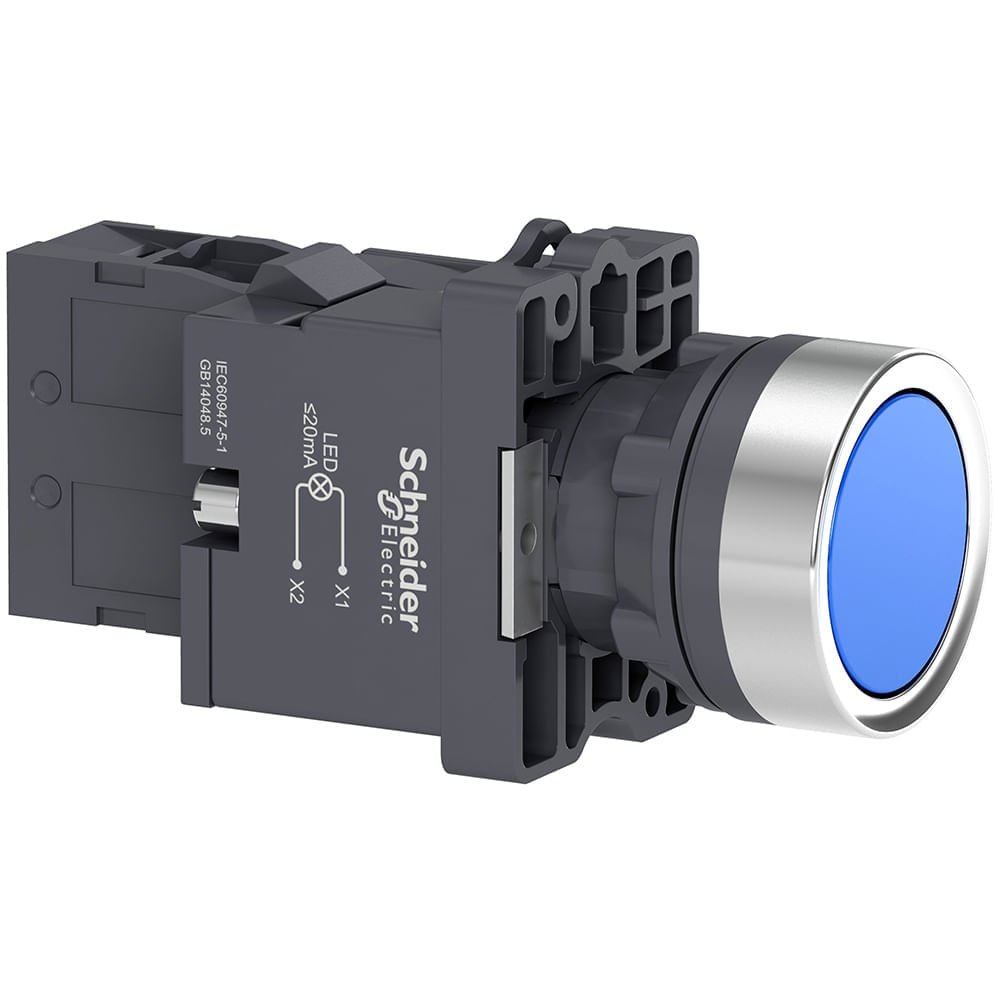 BOTÃO LUMINOSO Ø22MM PLÁSTICO, RETORNO POR MOLA, AZUL, NA, 220VCA XA2EW36M1