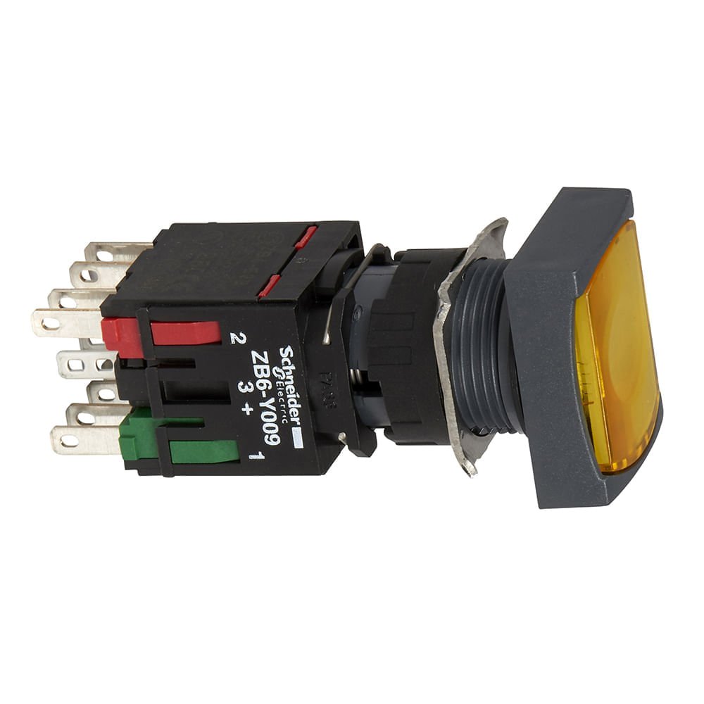 BOTAO 16MM PLASTICO LUMINOSO RETANGULAR 1NA 1NF AMARELO XB6DW5B5B