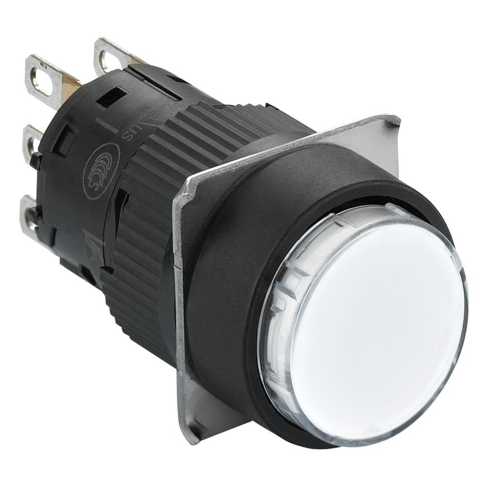 BOTÃO LUMINOSO Ø16MM PLÁSTICO, RETORNO POR MOLA, REDONDO, BRANCO, 1NAF, 24VCC