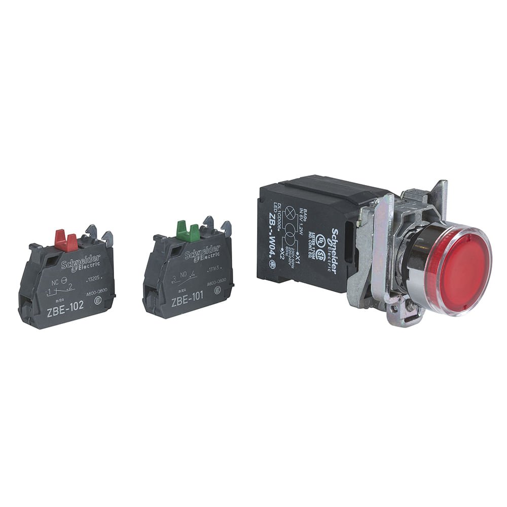 BOTÃO LUMINOSO Ø22MM METÁLICO RETORNO POR MOLA, LÂMP, VERMELHO, NA+NF, 110V XB4BW3435