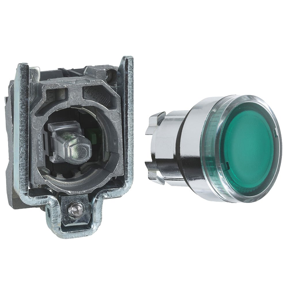 BOTÃO LUMINOSO Ø22MM METÁLICO, RETORNO POR MOLA, VERDE, NA, 24VCA/CC XB4BW33B1