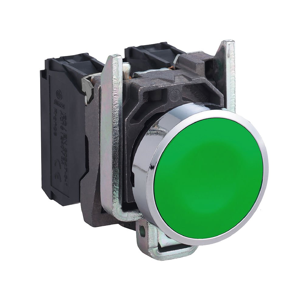 BOTÃO Ø22MM METÁLICO, RETORNO POR MOLA, VERDE, NA+NF XB4BA35
