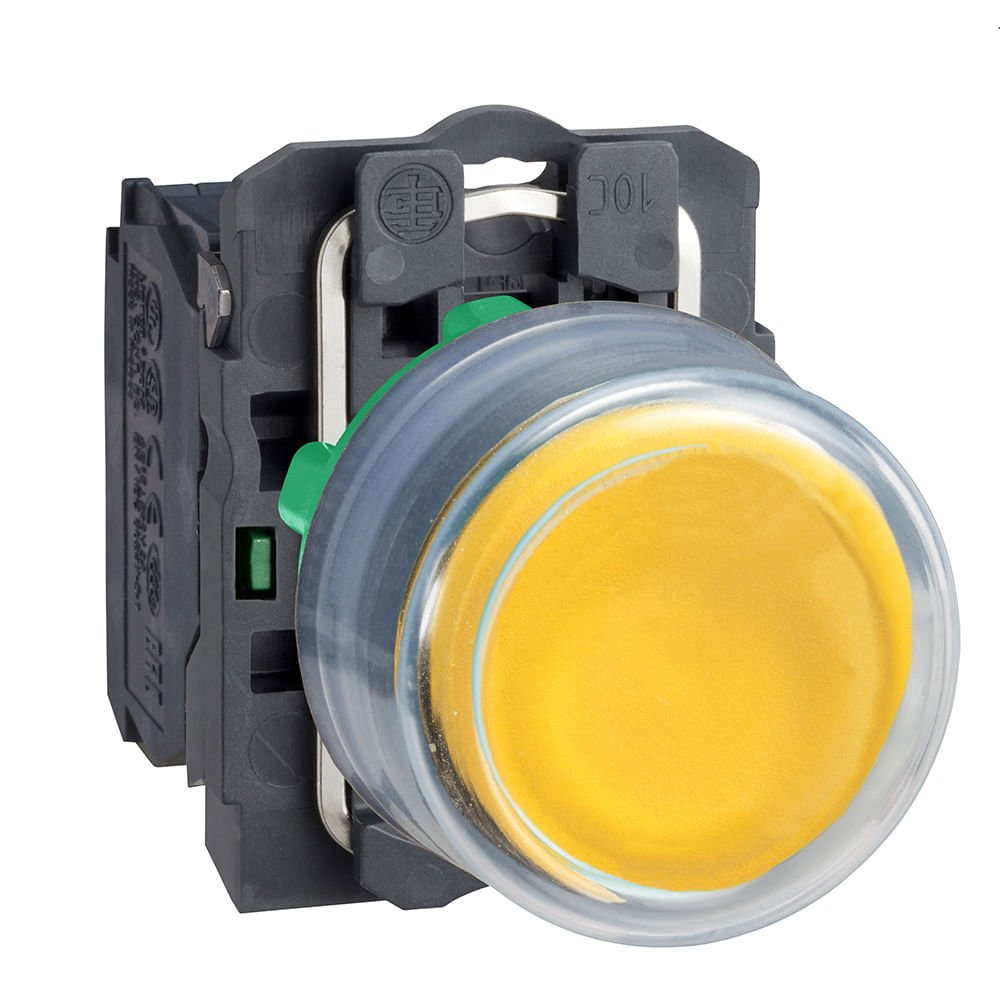 BOTÃO Ø22MM PLÁSTICO, RETORNO POR MOLA, AMARELO, COM CAPA, NA XB5AP51