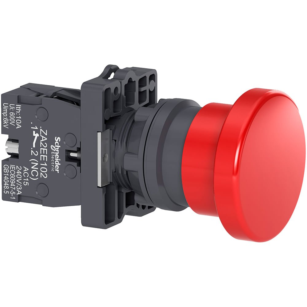 BOTÃO Ø22MM PLÁSTICO, RETORNO POR MOLA, COGUMELO Ø40, VERMELHO, NF XA2EC42