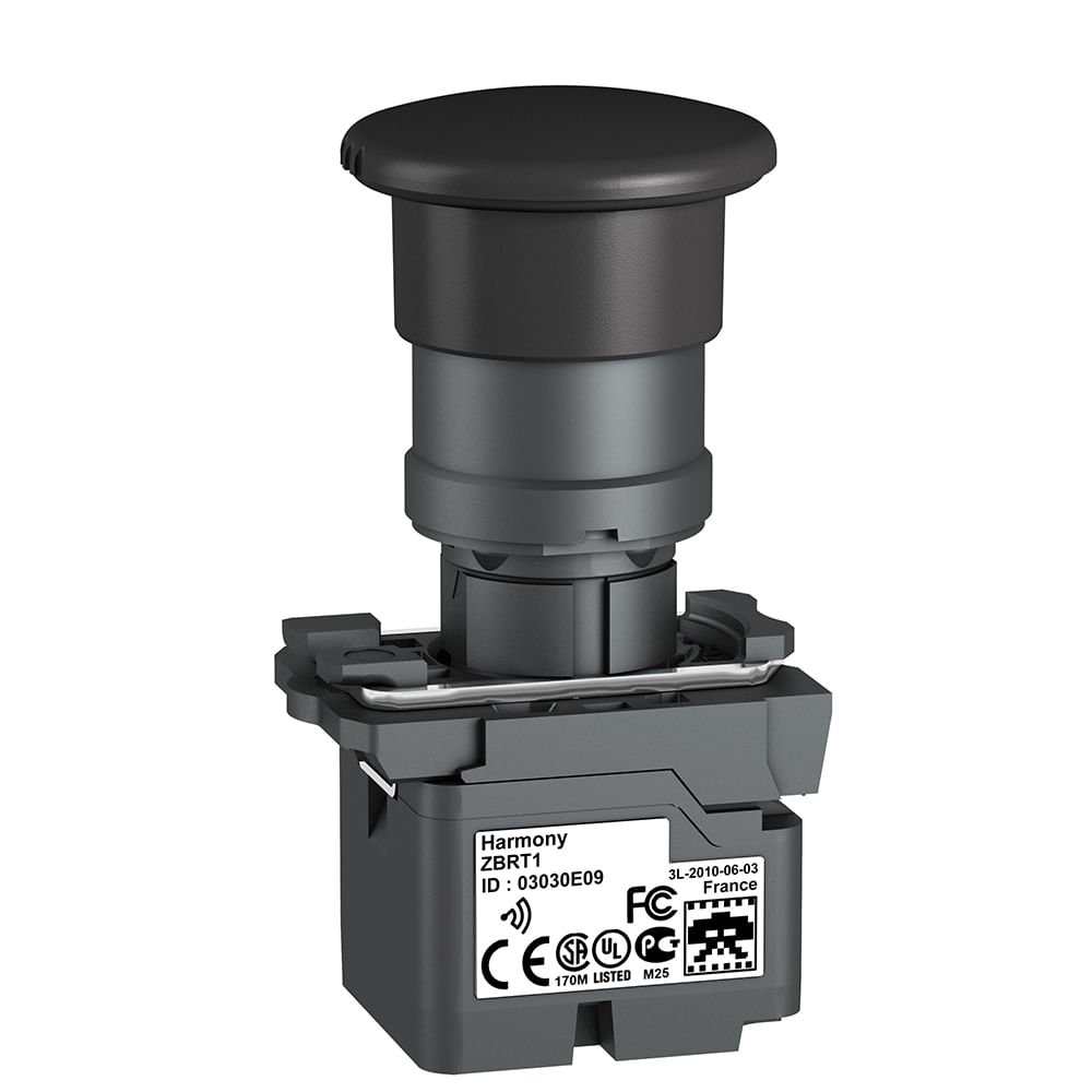 BOTÃO Ø22MM PLÁSTICO, TRANSMISSOR SEM FIO E SEM BATERIA, COGUMELO Ø40MM, PRETO ZB5RTC2