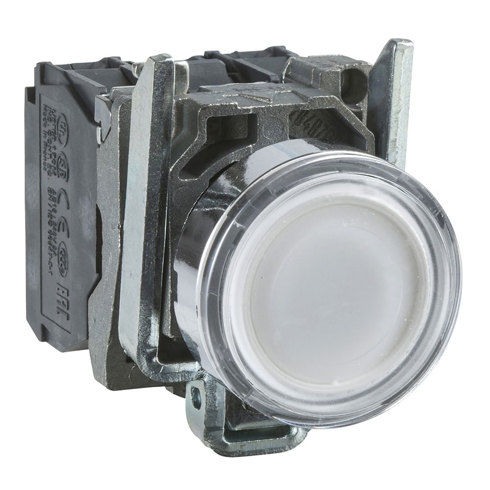 BOTÃO LUMINOSO Ø22MM METÁLICO, RETORNO POR MOLA, BRANCO, NA+NF, 24VCA/CC XB4BW31B5