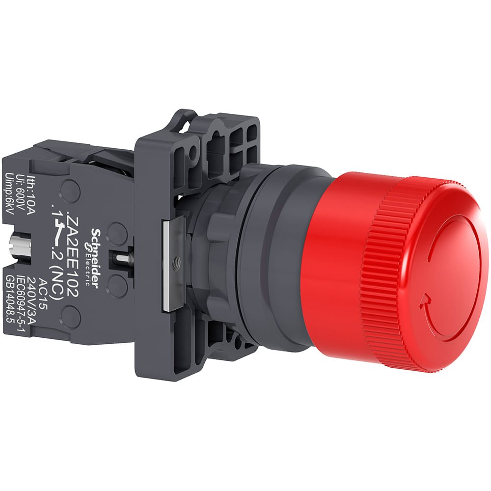 BOTÃO Ø22MM PLÁSTICO, EMERGÊNCIA, COGUMELO Ø30MM, VERMELHO, NF XA2ES442