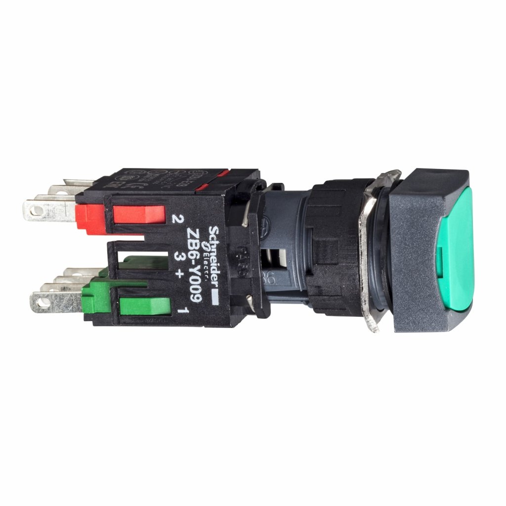 BOTAO 16MM PLASTICO A IMPULSAO QUADRADO NORMAL VERDE 1NA XB6CA31B