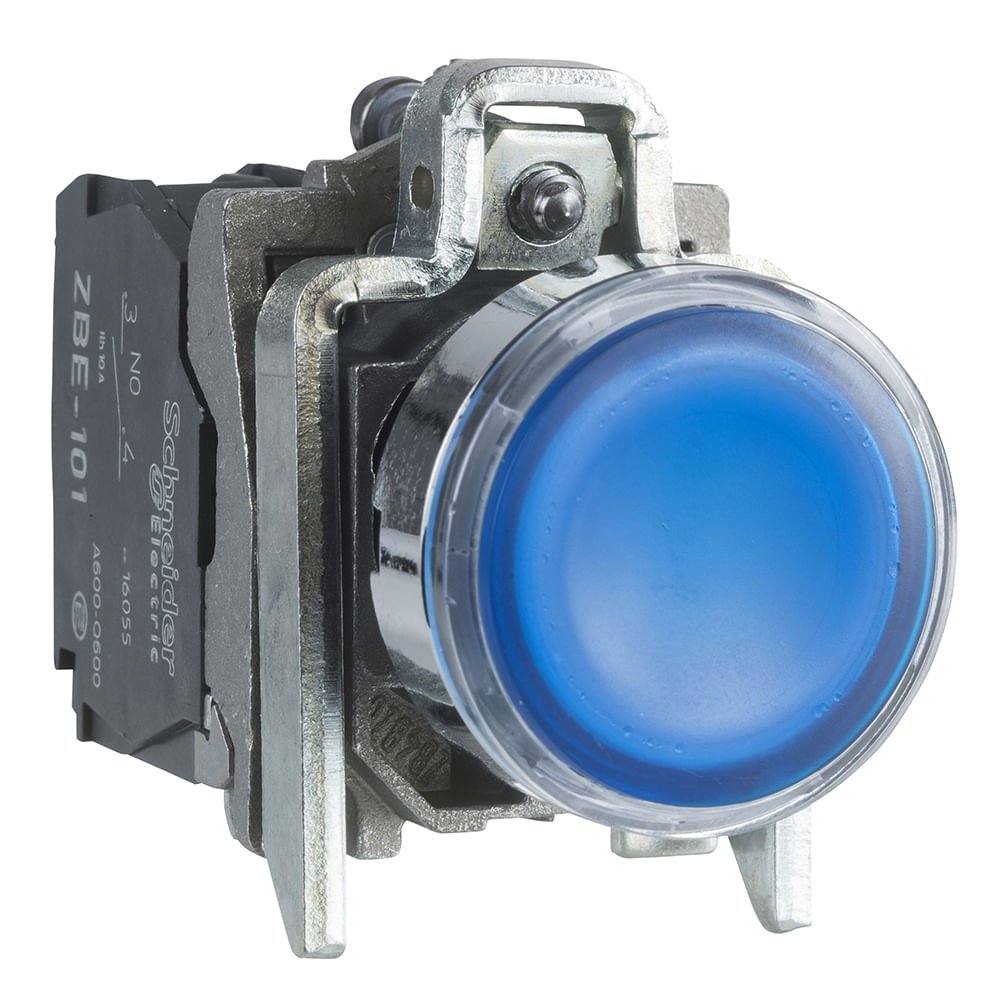 BOTÃO LUMINOSO Ø22MM METÁLICO, RETORNO POR MOLA, AZUL, NA+NF, 110VCA XB4BW36G5