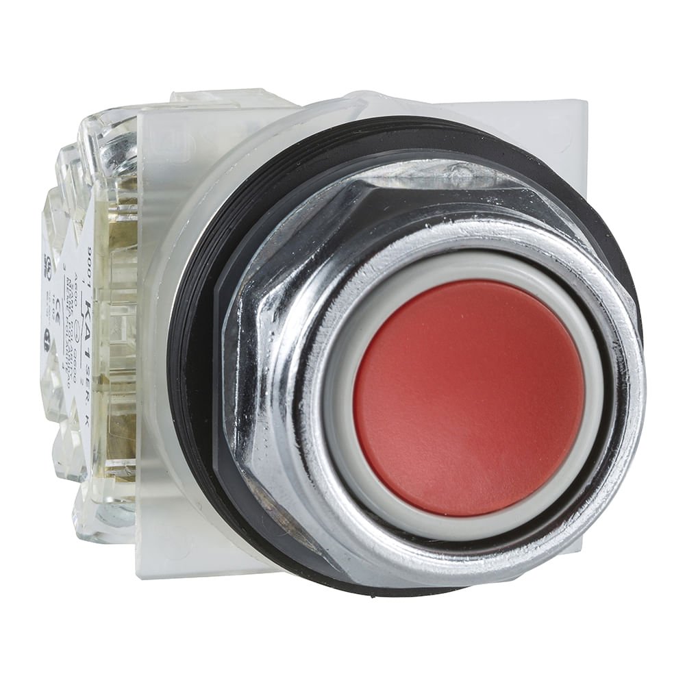 BOTAO 30MM METALICO A IMPULSAO 1NA 1NF VERMELHO 9001KR1RH13